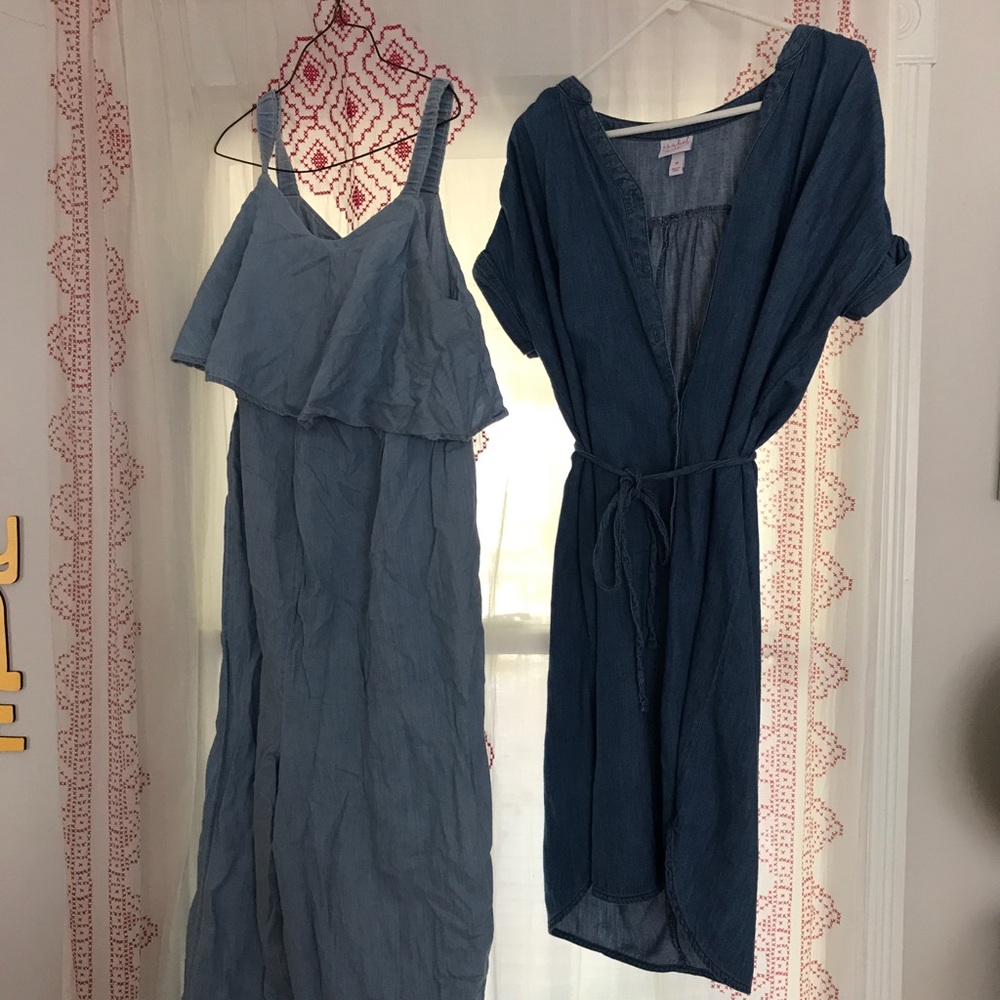 Adorable chambray maternity jumpsuit and dress